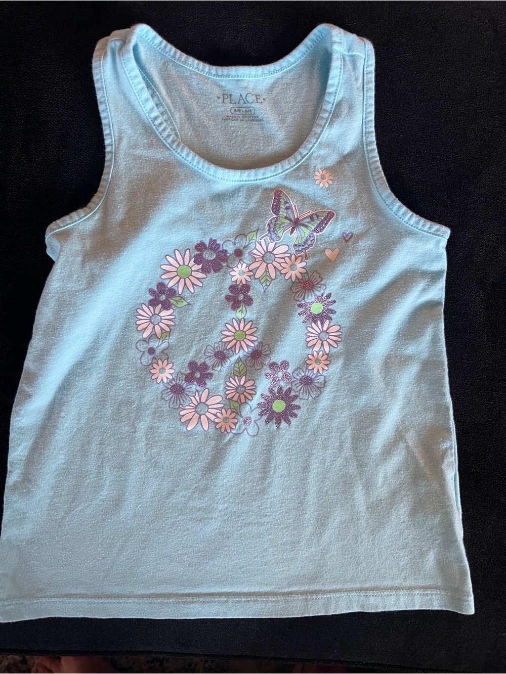 The Children's Place Light Blue Floral Peace Sign Tank Top with Butterfly
